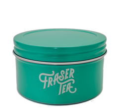 Green color Fraser Tea storage tin 4 oz size.